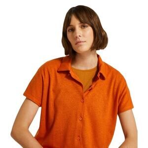 NWOT MONOPRIX FEMME Top S FRANCE Linen Cotton Coral Orange Button Up